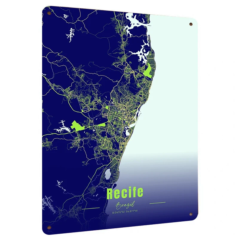 Recife Brasil mapa de la ciudad arte de pared de Metal decoración moderna para el hogar decoración de oficina cartel geométrico