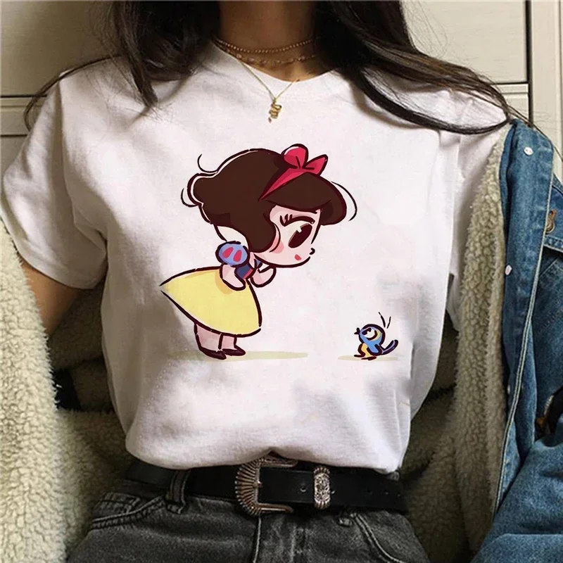 Summer Aurora Princess Mermaid Cartoon Print T-shirts Harajuku Casual Women Tees Round Neck Short Sleeve Tops Girls Clothes