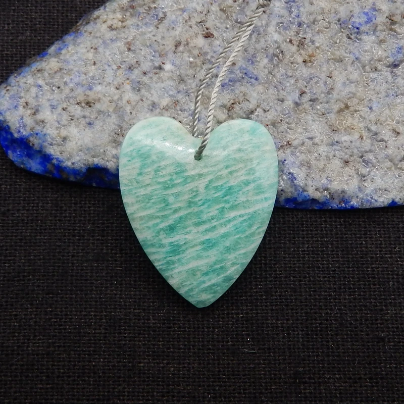 

Handmade Jewelry Natural Stone Amazonite Heart Shape Pendant Bead Fashion Necklace Accessories 28x24x6mm 6g