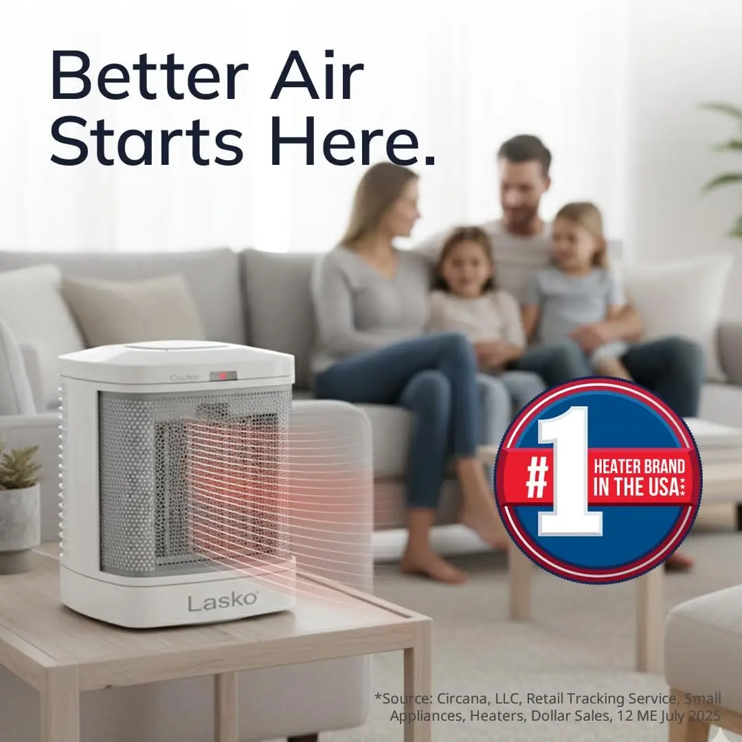 Portable Electric Ceramic Space Heater with ALCI Plug for Bathroom Use, 2 Heat Settings and Simple Heat Button, 8 Inches