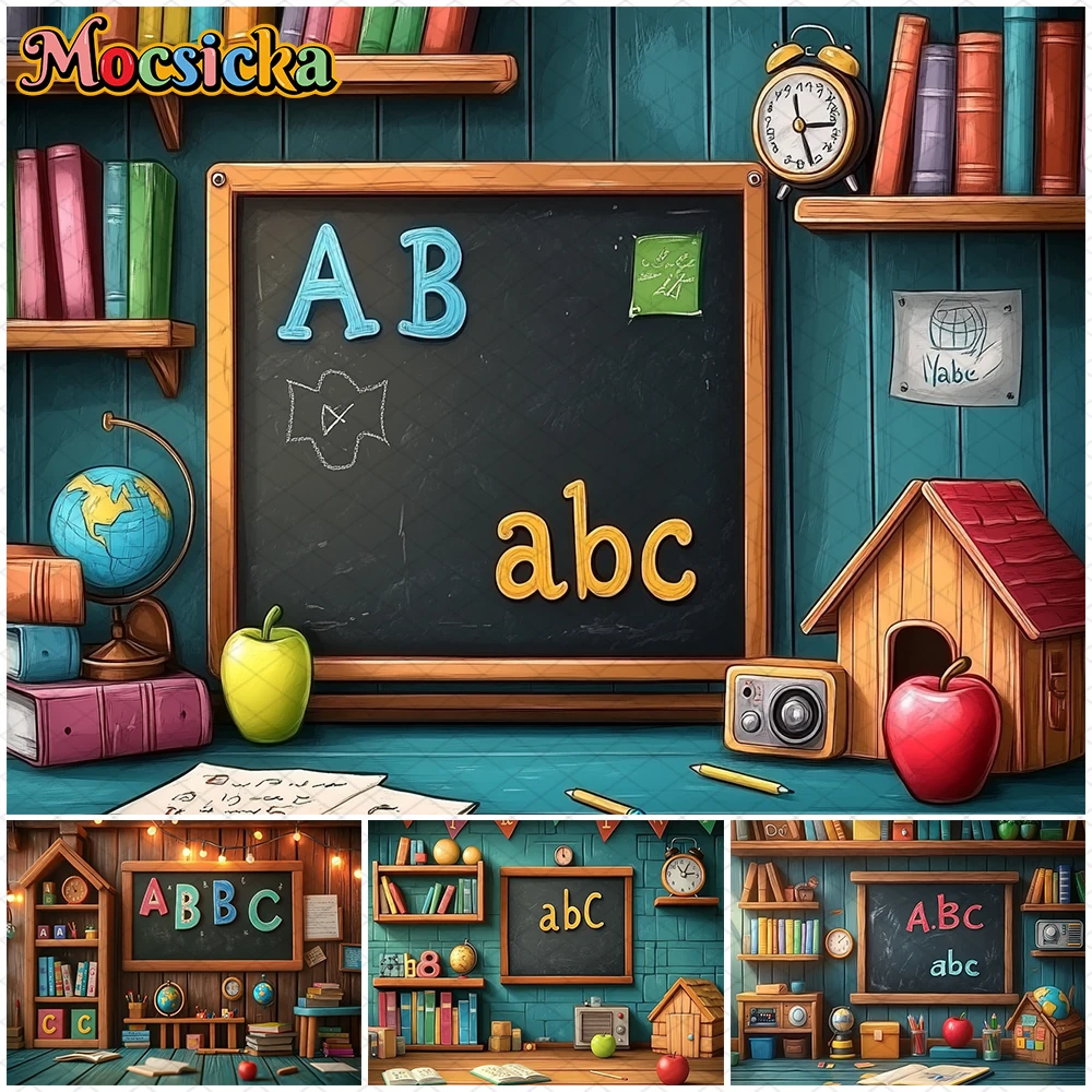 

Mocsicka Back To School Backdrop Photography Student Children Baby Photo Background Classroom Blackboard Book Decor Party Banner