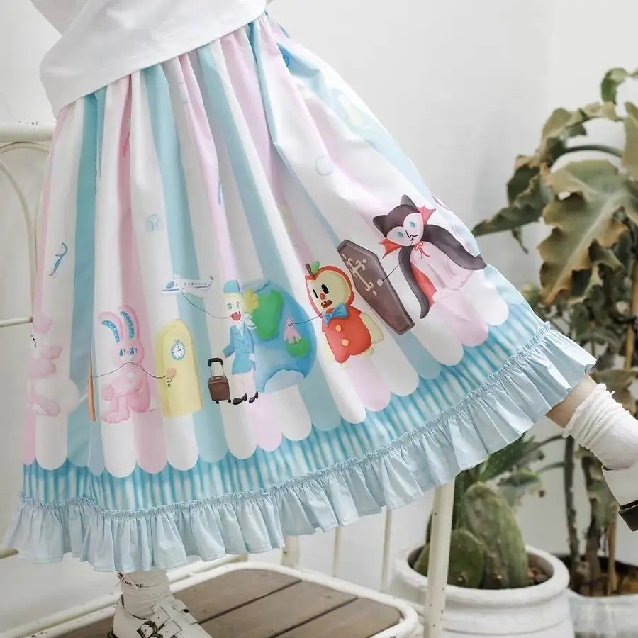 

Сине-розовая полоска ярких цветов, ручная роспись, животный принт, зубная фея, юбка Weirdcore, 2025 год, эстетическая причудливая книга рассказов, мода