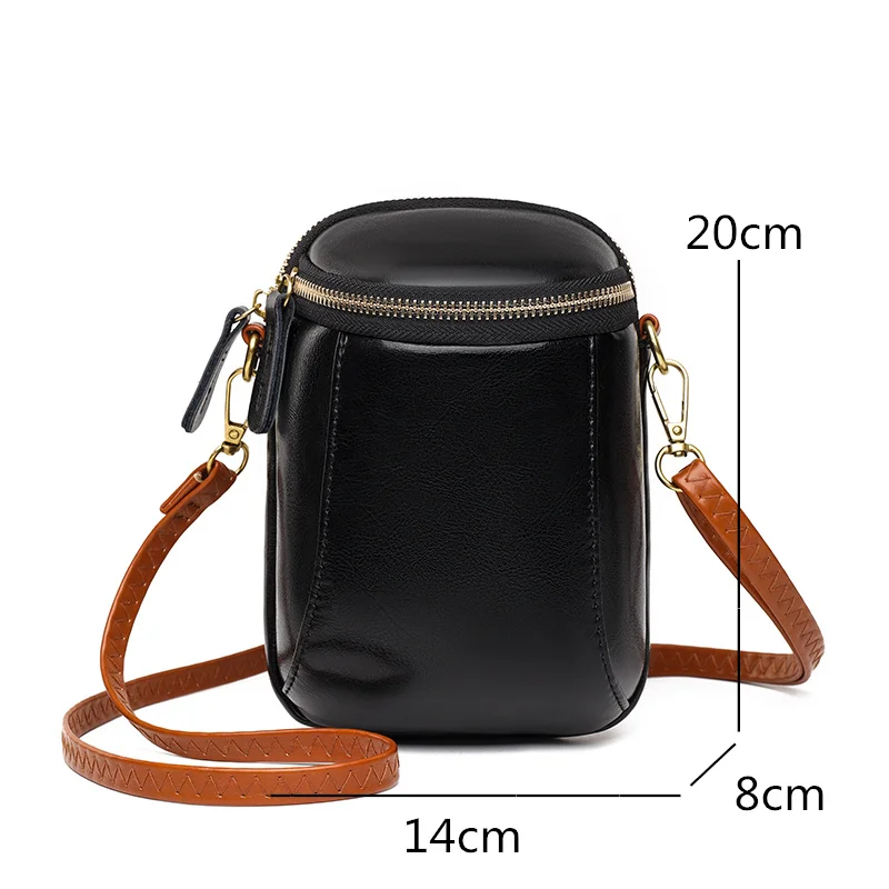 Vintage Oil Wax Cow Leather Shoulder Crossbody Bag for Women High Quality Genuine Leather Mini Ladies Mobile Phone Bag and Purse