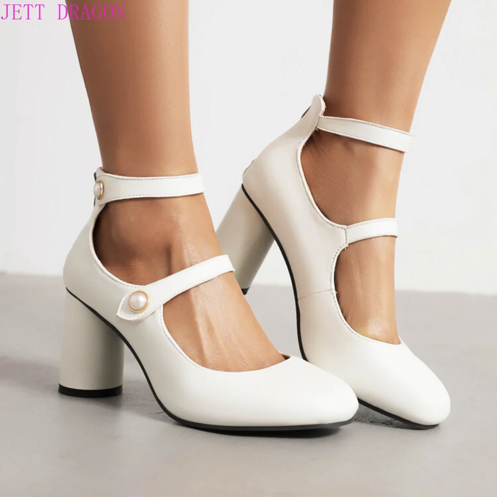 

Ретро туфли Мэри Джейн на массивном каблуке для женщин, с круглым каблуком, ремешком на щиколотке, винтажные офисные туфли-лодочки для вечеринок и свадеб, на толстом блочном высоком каблуке