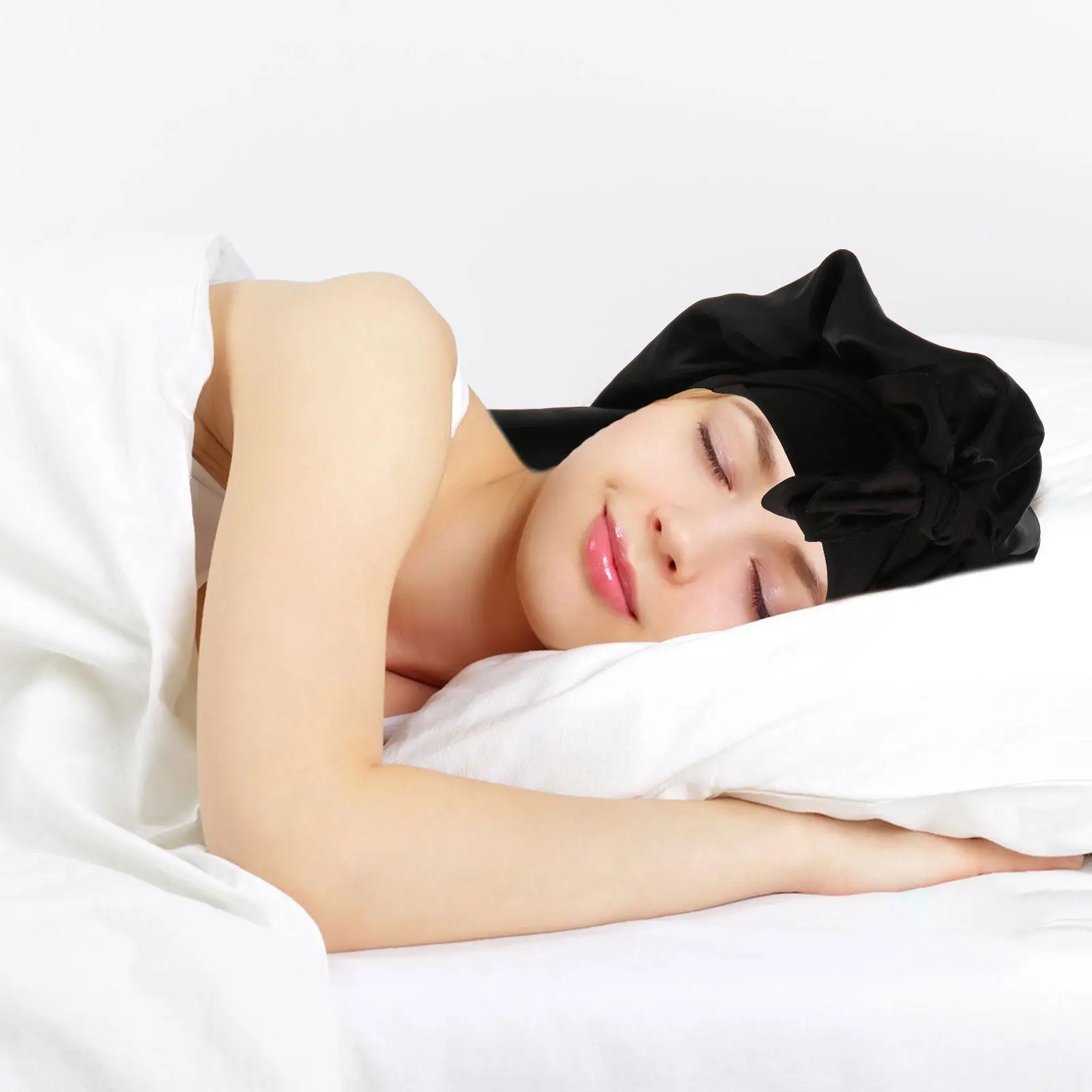 

Bowknot Elastic Satin Hair Bonnet Wide-Brimmed Sleeping Cap Hair Protection Hat Large Capacity Comfortable Sleepwear