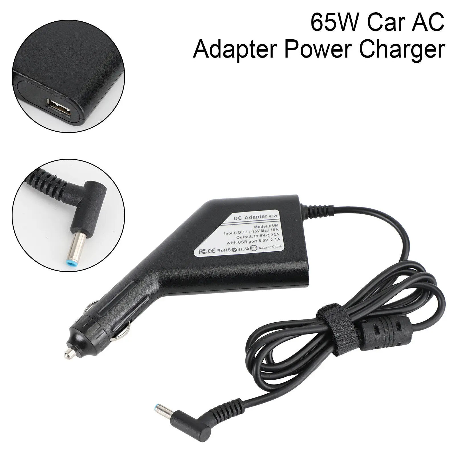 65W 4.5x3.0mm 19.5V 3.33A Car AC Adapter Power Charger Fir For HP Laptop