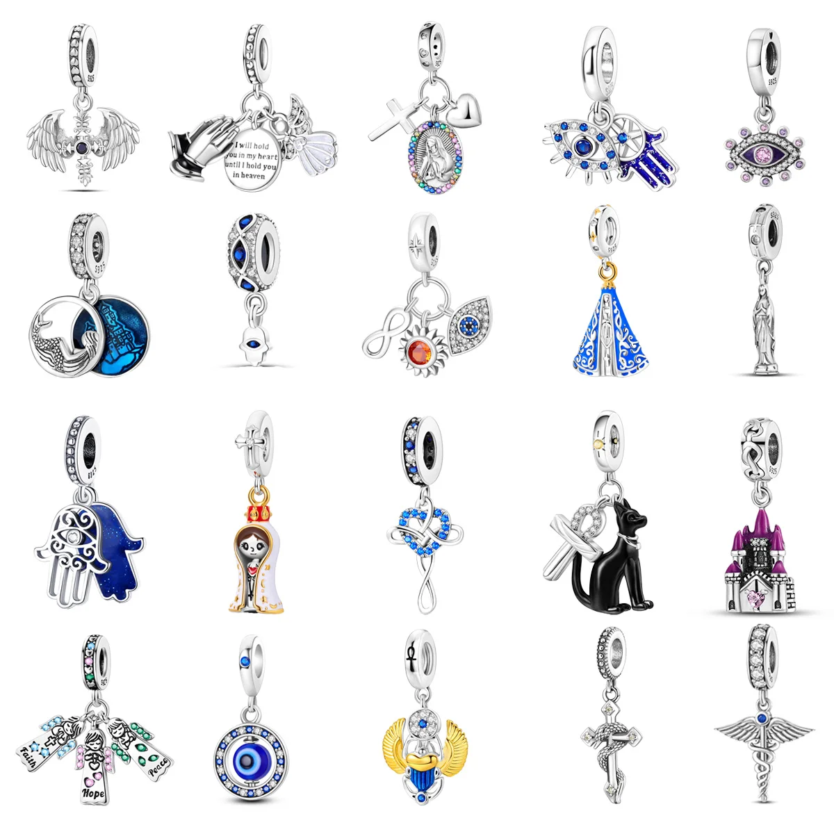 

Original 925 Charms Sterling Silver Madonna Religious Devil's Eye Angel Pendant for Pandora DIY Bracelet Ladies Jewelry Gift