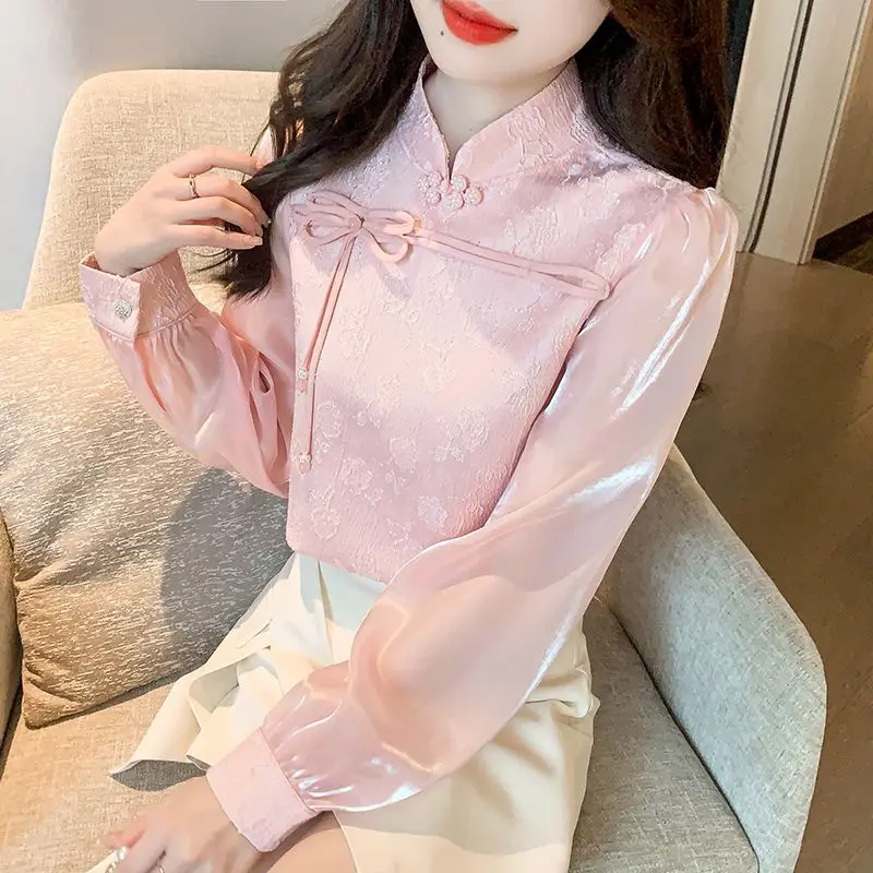 

Spring New Arrival Chic Chiffon Jacquard Bow Tie Shirt