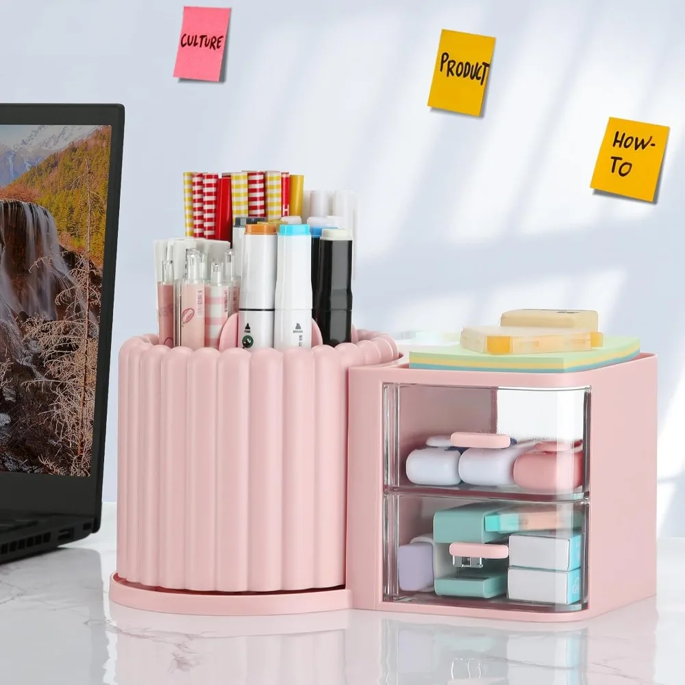 منظمات وملحقات مكتب المكتب الدوارة مع درجين، حامل قلم رصاص للمكتب، منظمات تخزين سطح المكتب