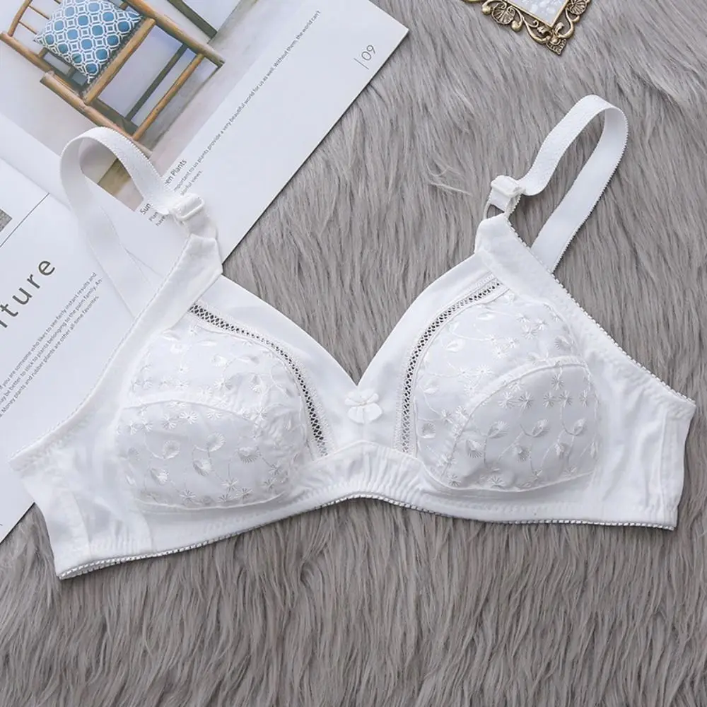 Embroidery Mother's Wireless Bra Push Up Beautiful Back Mid-aged Elderly Brassiere Lingerie Intimates Lace Bras Women Seniors