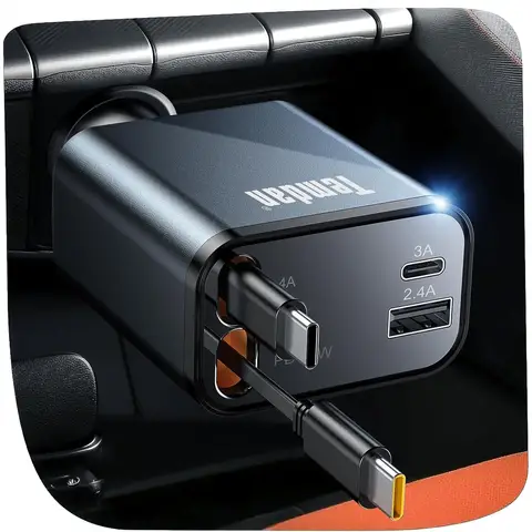 69W Retractable Car Charger, 4-in-1 Fast USB C Charger for iPhone and Galaxy, Perfect Travel Essential and Gift