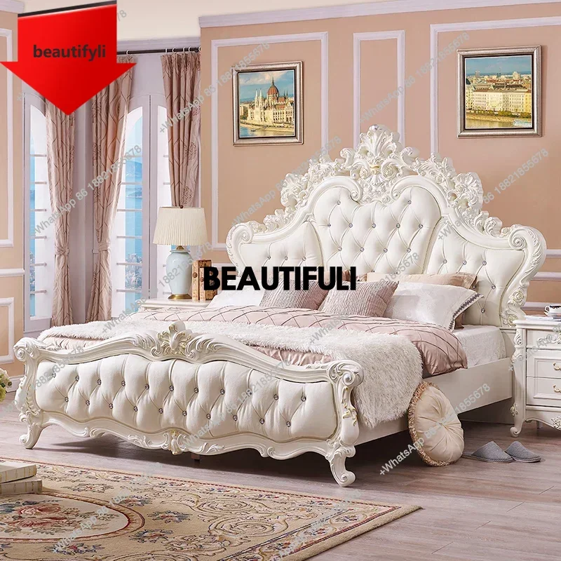 

A57 European Luxury White Double Bed Wood Drawers Nordic Matrimonial Girls Bed 180X200cm Bedroom Villa Cama Matrimonial Furnitur