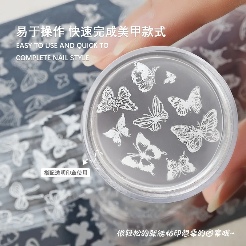

Nail Art Printing Steel Plate Mold Lace Butterfly Rose Flower Ribbon Butterfly Bow Tie Transfer Tool Silicone Stamp