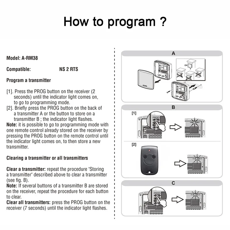 2 uds Somfy NS 2 RTS, SOMFY NS 4 RTS, SOMFY 2 RTS 4 RTS garaje/control remoto de puerta transmisor de 433,42 MHz