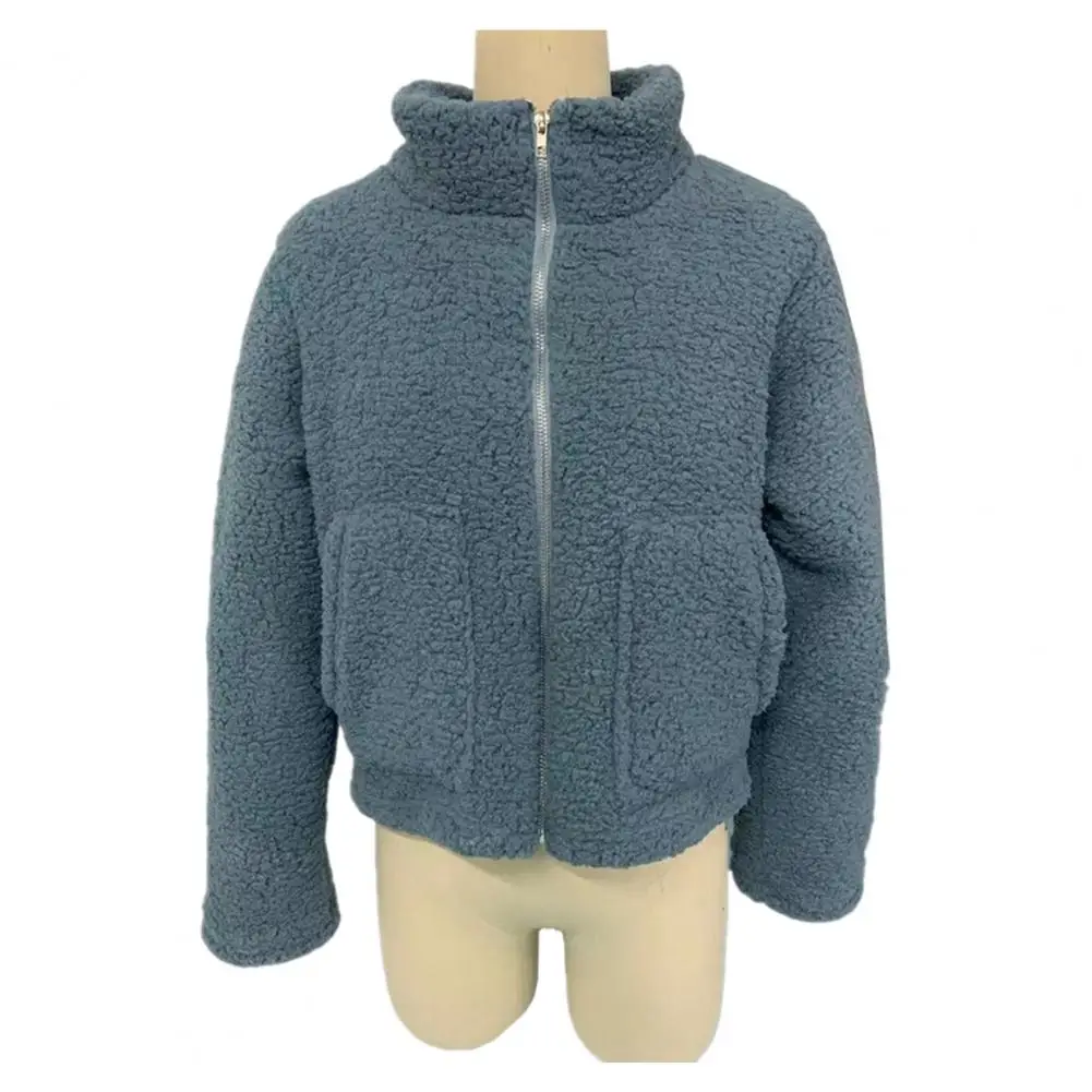 Jas met opstaande kraag Dameswinterjas Korte opstaande kraag Dikke pluche Winddichte buitenjas met ritssluiting voor dagelijks gebruik Hals