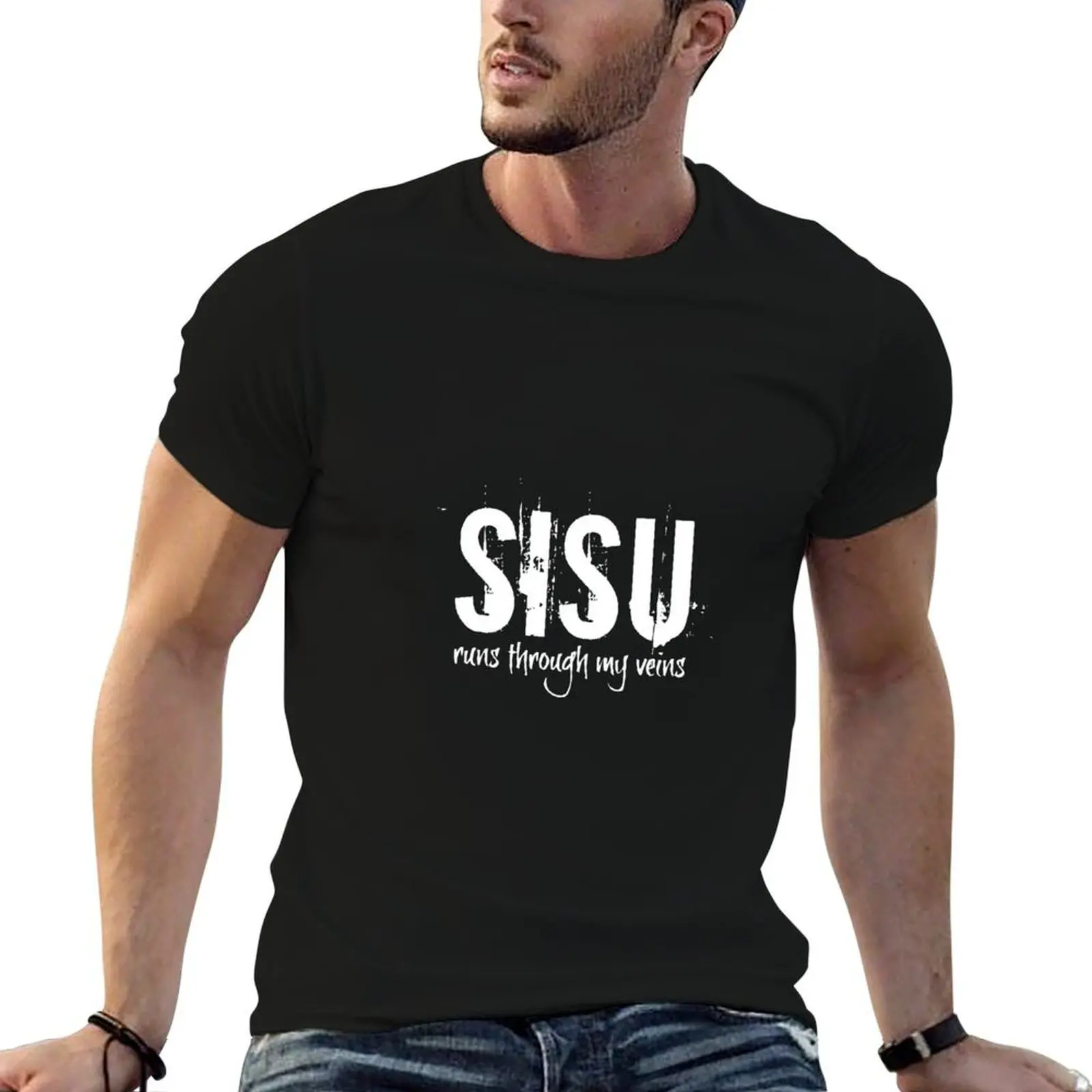 Футболка с винтажным принтом Sisu Runs Through My Veins, Финляндия, с круглым вырезом, с графическим изображением, винтажный принт