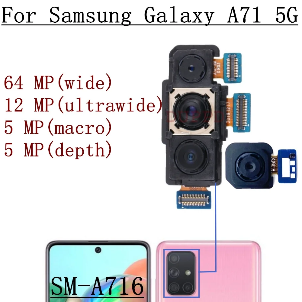 Rear Front Camera For Samsung Galaxy A71 5G A716F A716V A716B Backside Back Facing Wide Camera Module Replacement Parts