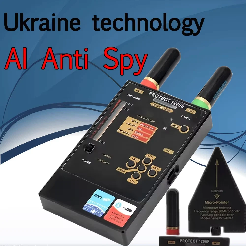 Schützen Sie 1206S-Mehrkanaldetektor, 824 MHz – 7000 MHz, zwei Antennen, erkennen Sie drahtlose Protokolle wie Wi – Fi/Bluetooth