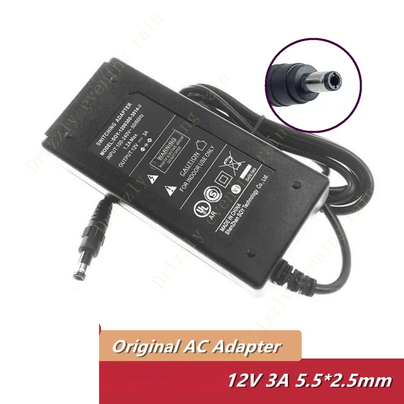 For soy soy-1200300 12V 3A 2.5A 5.5*2.5mm AC adapter charger 36W LCD monitor TV power supply