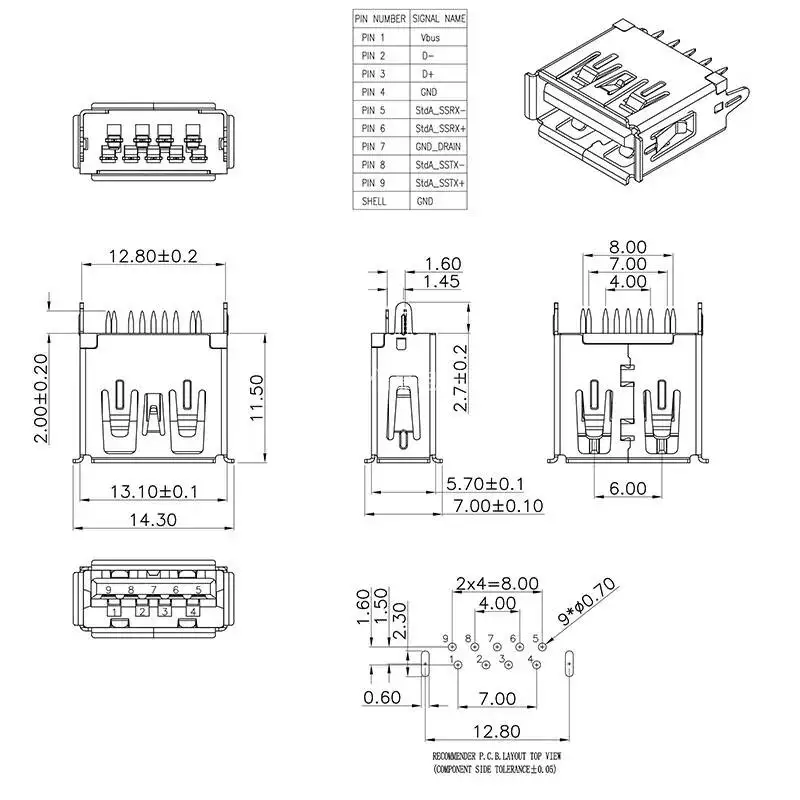 10 Stück USB-Buchsenstecker 3.0 AF 180 Grad 11,5 mm hoch 9-polig gerade/winkelig/flach/gebogen vertikaler Stecker – Detail 7