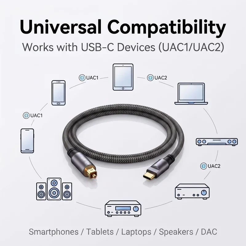 USB C to Optical SPDIF Toslink Cable Braided Gold Plated 24Bit 96kHz Digital Audio Adapter for Soundbar Speaker TV