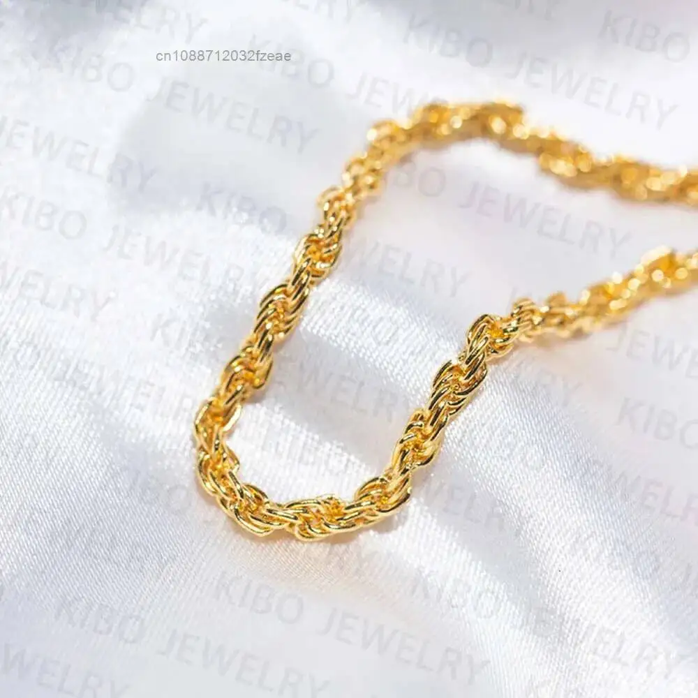 Luxury Wholesale Pure Gold Filled Real Solid 24k Solid Gold for Men Simple Style Rope Link Chains for Mens Hip Hop Necklace.