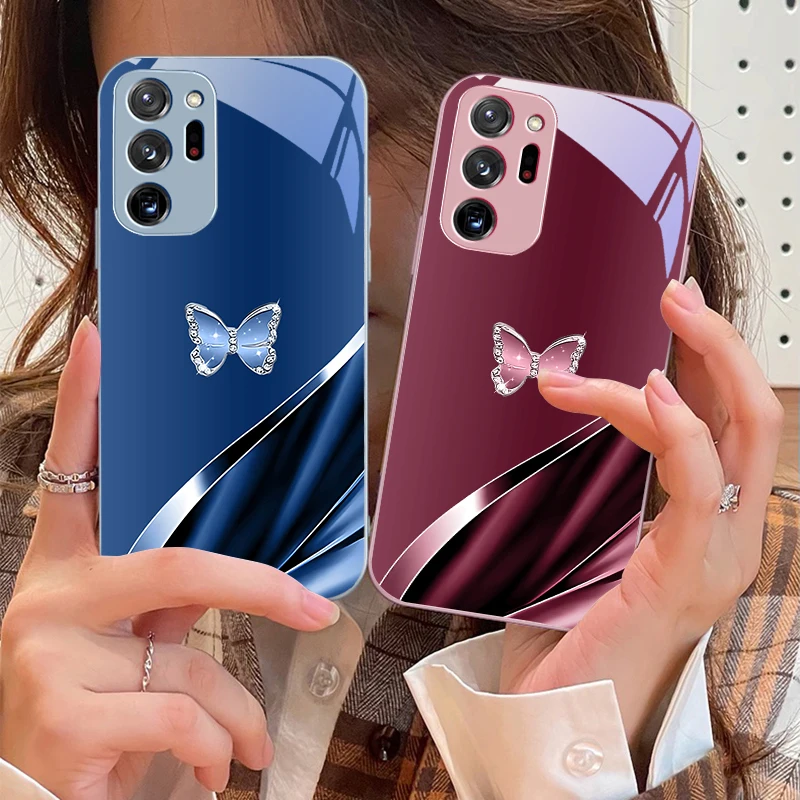 

Green pink butterfly For Samsung M 02 12 Note 8 9 10 20 A 01 A02 A03 Core 04 A05 06 10 12 13 14 15 A16 glass Ultra phone case