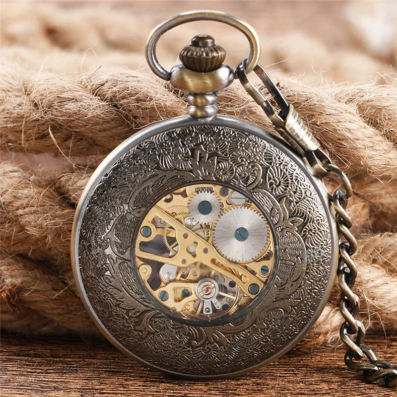 Antique Pocket Watch Retro Handwinding Mechanical Watches for Men Women Roman Number Dial with Pendant Chain Clock Reloj Gift