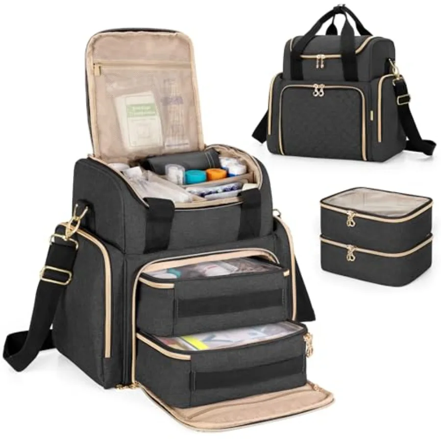 

LUXJA Large Medicine Bag with 2 Removable Cases Medicine Storage Bag with Multiple Storage Sections Suitable for Travel or Home