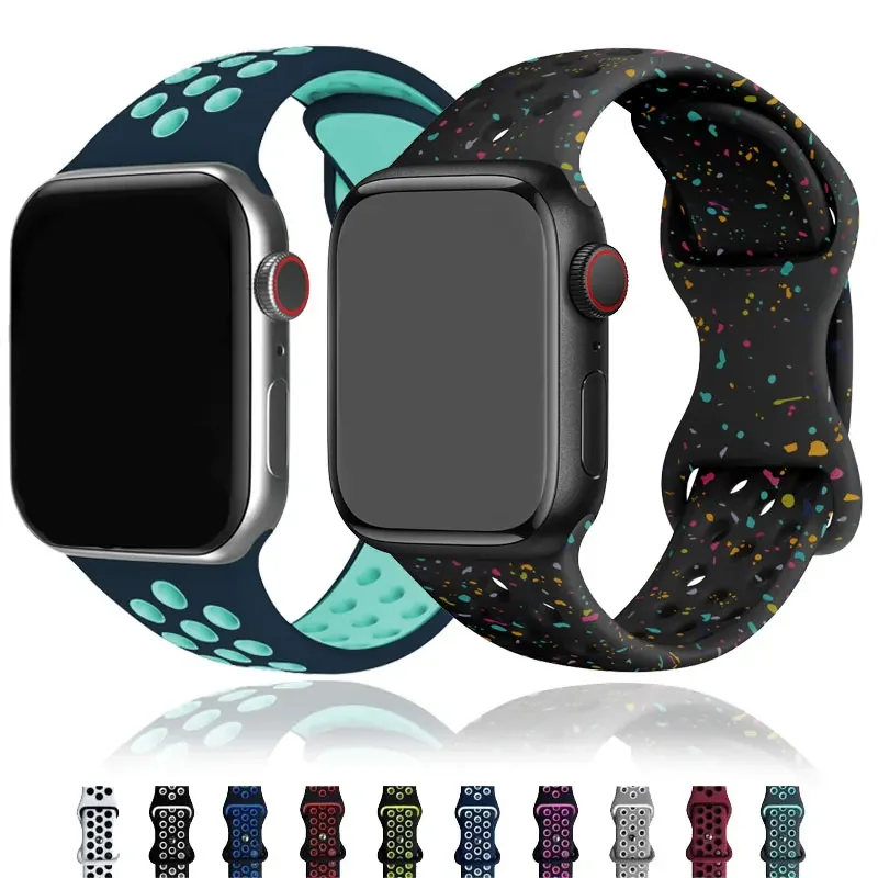 Sport Bands for Apple Watch Bracelet 44mm 49mm 45mm 42mm 41mm 40mm Breathable Silicone Strap iWatch Ultra 2 SE Serie 9 8 7 6 5 4