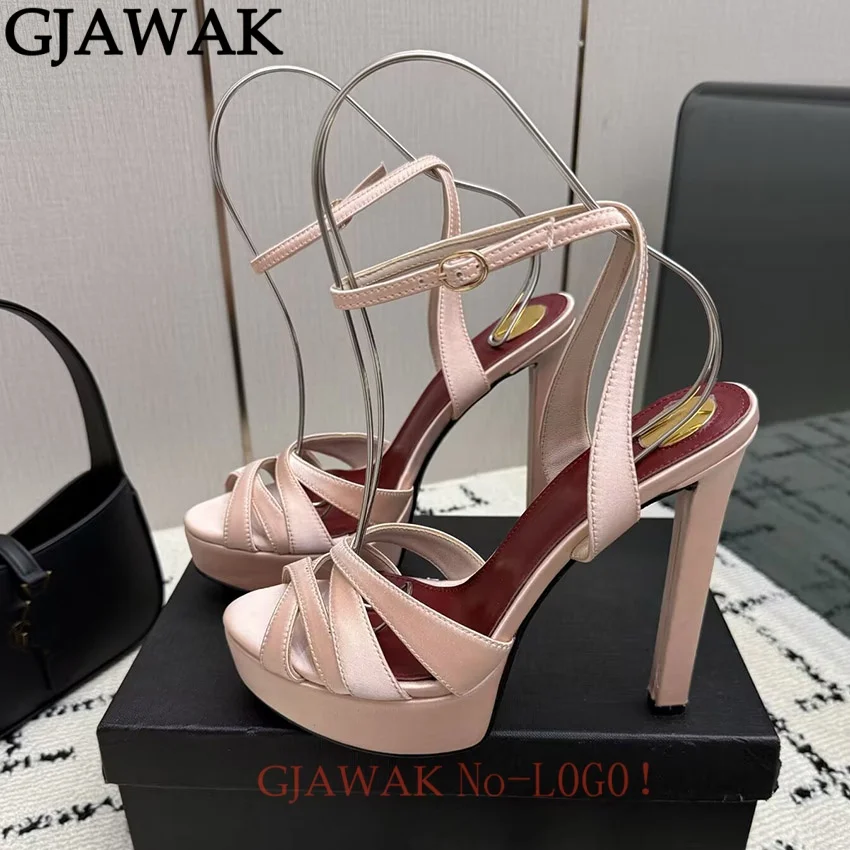 Platform Sandals Chunky High Heel Shoes Women Peep Toe Satin Ankle Strap Sandalias Spring Summer Party Dress Shoes Mujer