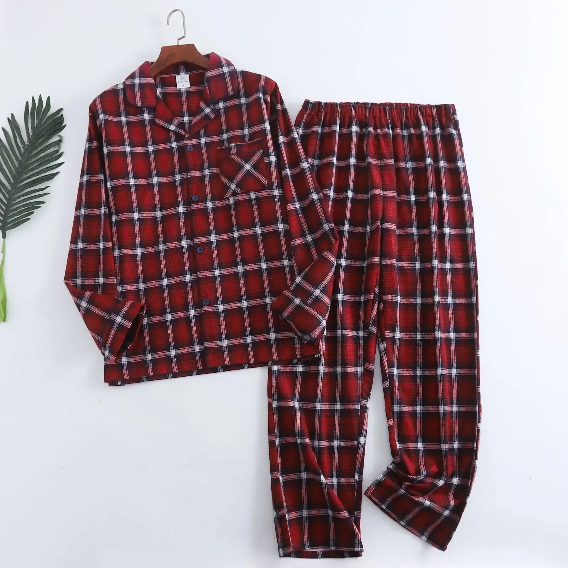 For Pajamas Sleepwear Warm Winter Design Plaid And Long-sleeved Multi Sets Men Homewear Autumn Flannel Colors Cotton Trousers