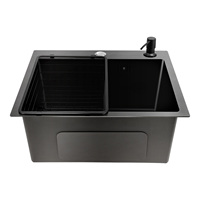 45x40x20cm Black Kitchen Stainless Steel Sink with Soap Dispenser for Kitchens, Bathrooms,Laundry Rooms