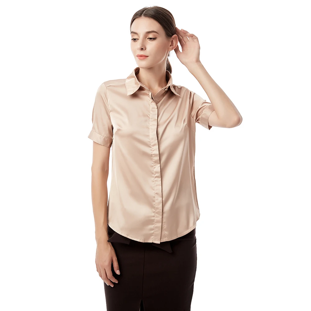 Simulation Silk Shirt Women's Short Sleeve New Wild Elastic Solid Color Thin Blouse