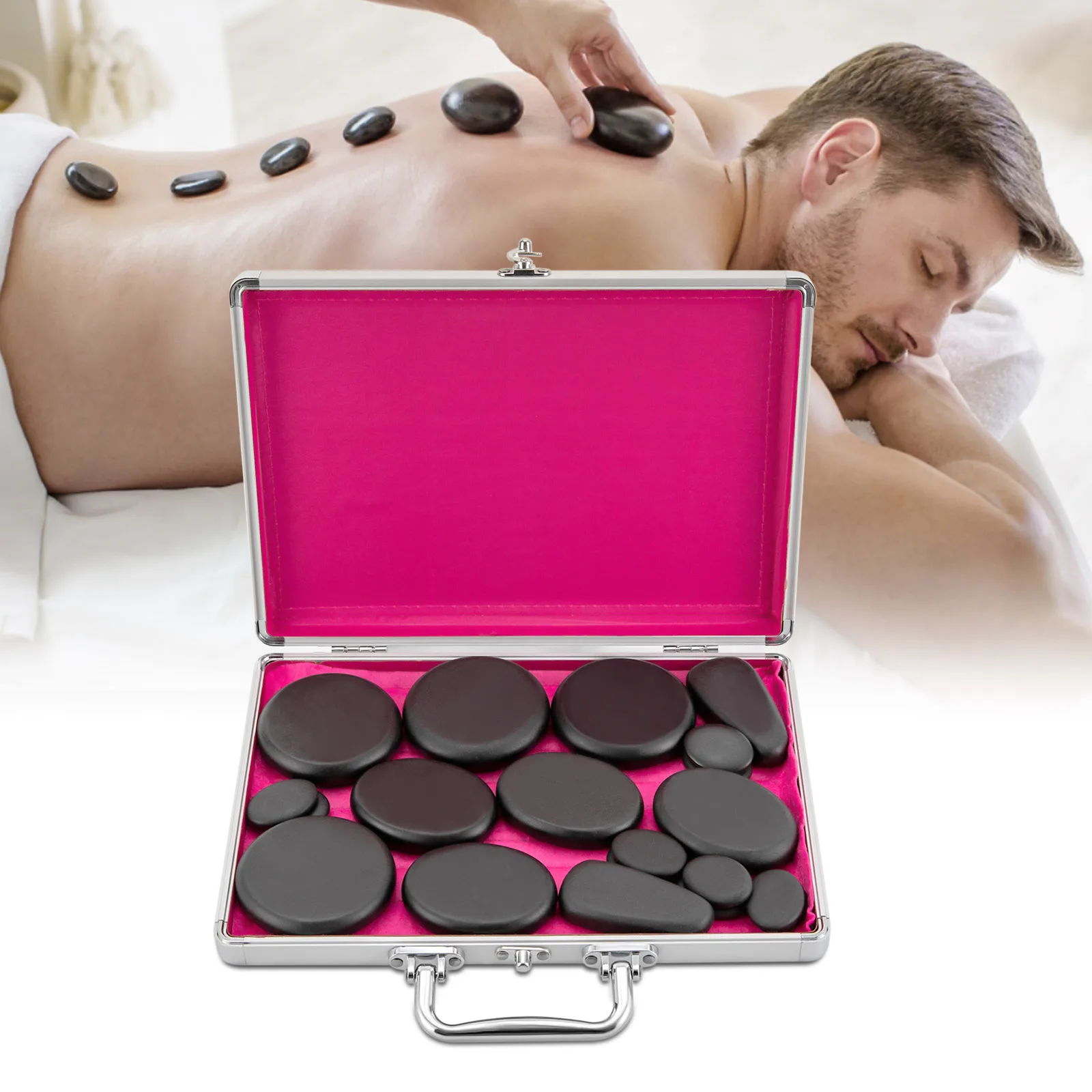 18 Volcanic Rocks Hot Stones Massage Set, 60-70 ℃used Hot Stones Body Massage Set, for Massage, Scraping, Hot Compress