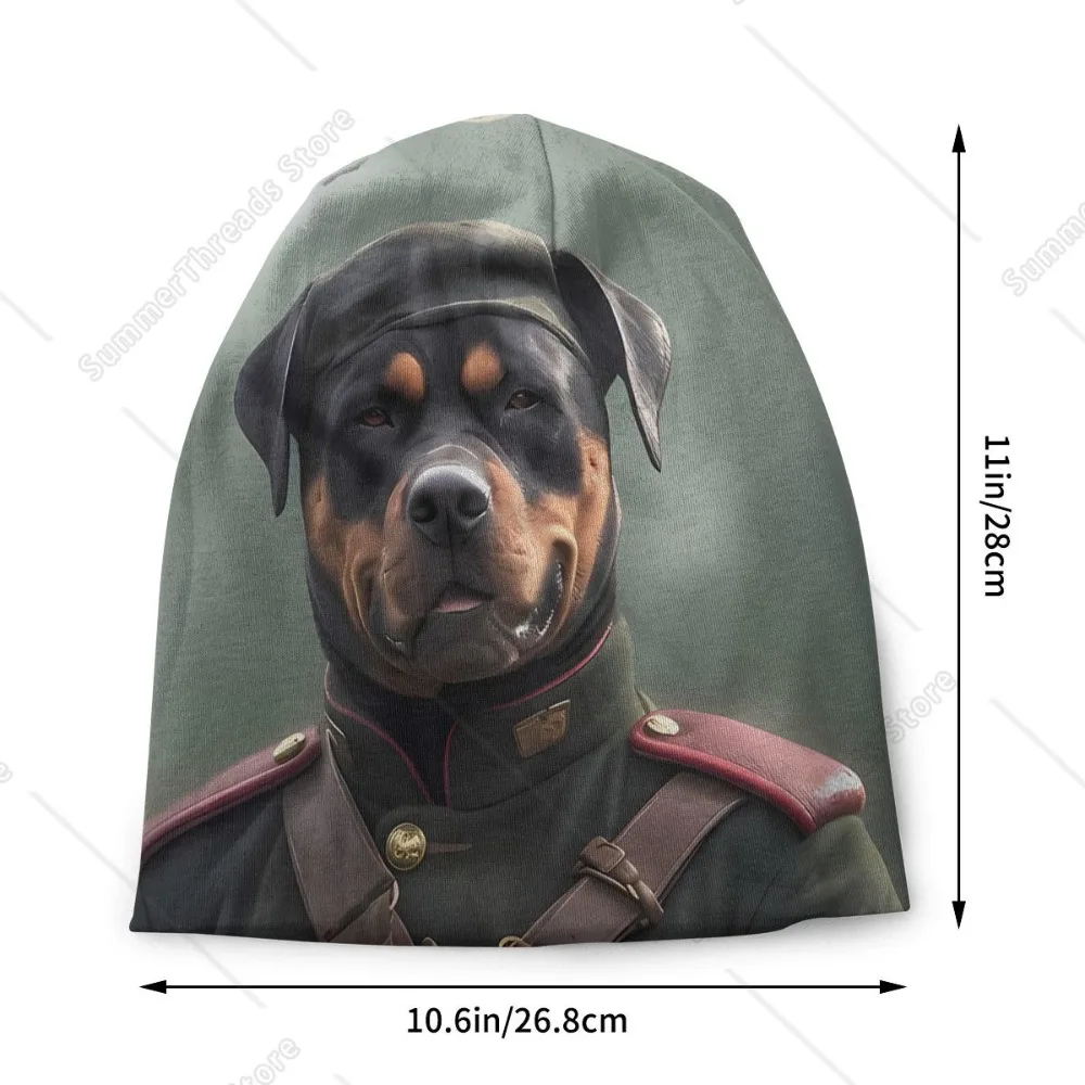 Bonnet Hats Rottweiler Dog Men Thin Skullies Beanies Hat Dressed In A Military Uniform Autumn Spring Warm Cap Design Caps