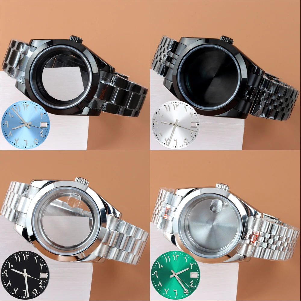 

39mm 36mm Black Watch Case NH35 Stainless Steel Case with dial hands Fit NH35 NH36 Movement Oyster/Jubilee/Presidential Strap