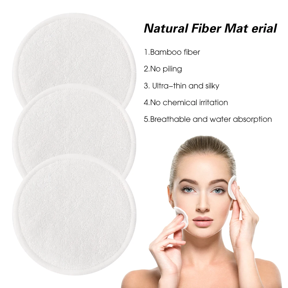 再利用可能な竹綿パッド,フェイシャルスキンケア用の洗える丸いパッド