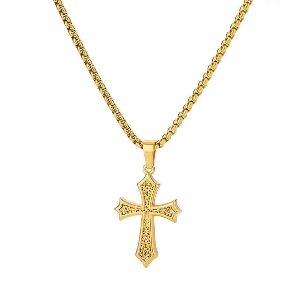 Edelstahl Jesus Kreuz Halskette Für Frauen Männer Gold Farbe Caravaca Engel Kruzifix Charme Halsband Rapper Schmuck Hip Hop Geschenk