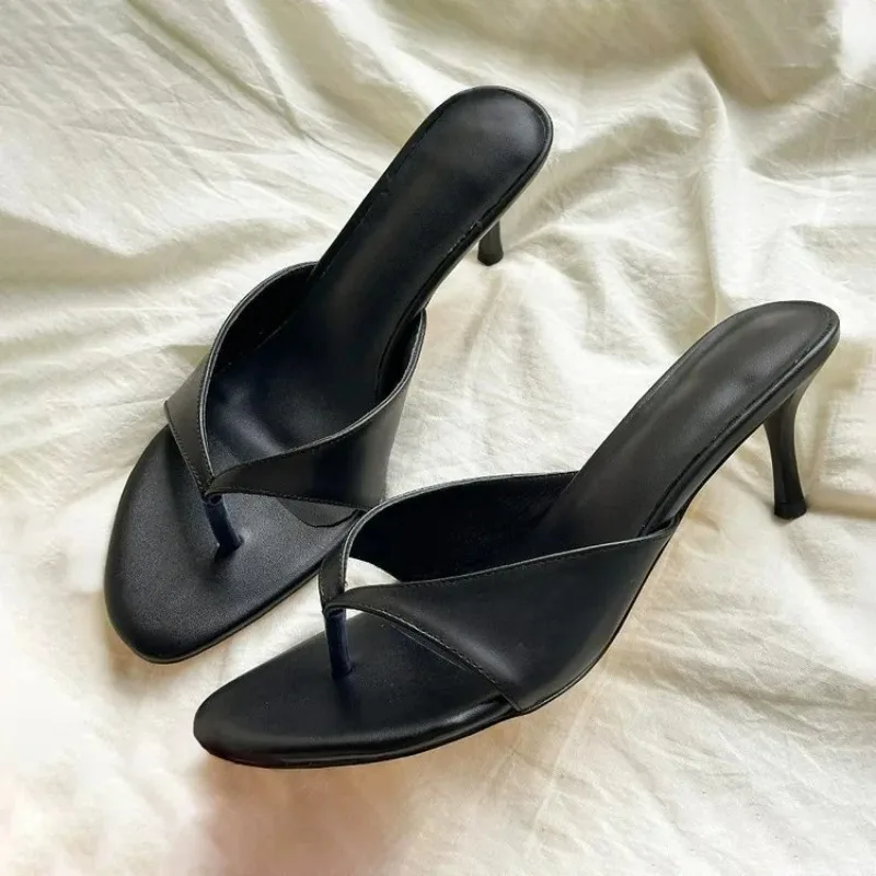 

Retro Women's High Heeled Slippers High End Leather Mule Shoes Designer Flip Flops for Woman Summer Casual Shoes Zapatos Mujer