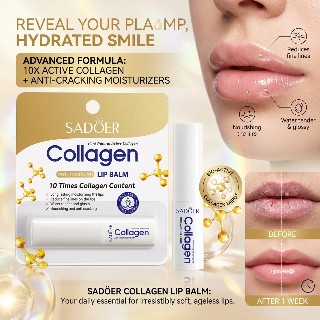 SADOER Collagen Lip Balm Moisturizing Anti Cracking Brightening Repair Nourishing Hydrating Lipstick Lips Skin Care Products