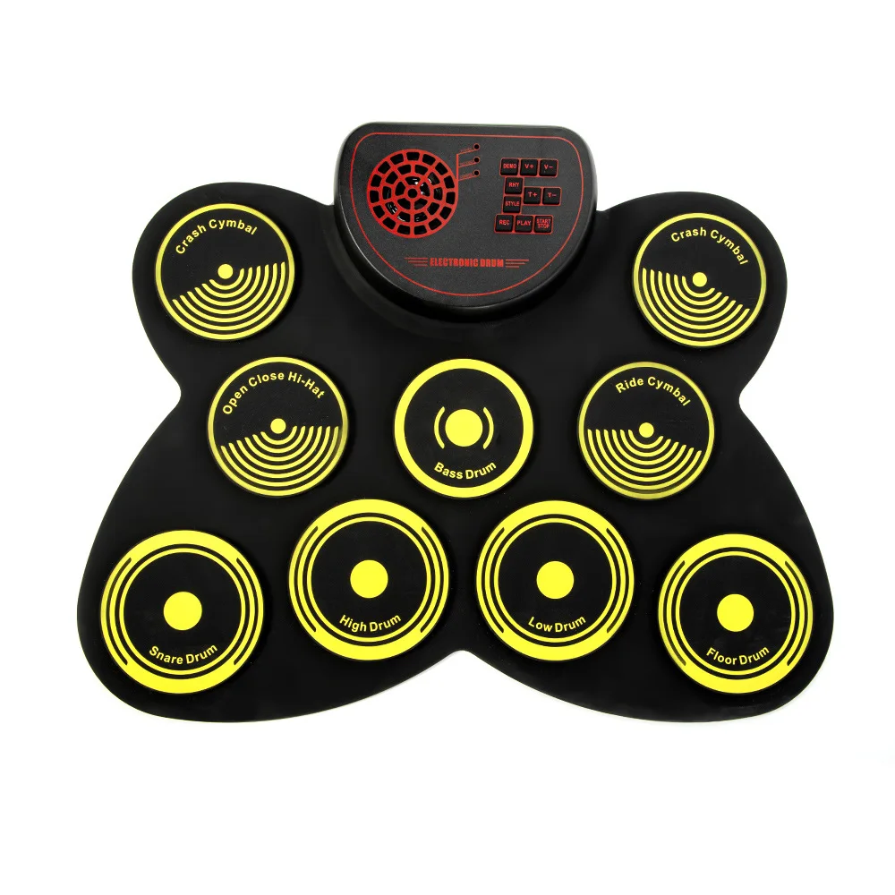 Electronic Drum Digital Roll Up Set Roll-Up Drum with Drumsticks Foot Pedals Silicone Sustain Pedal Ride Cymbal Snare Bass Floor