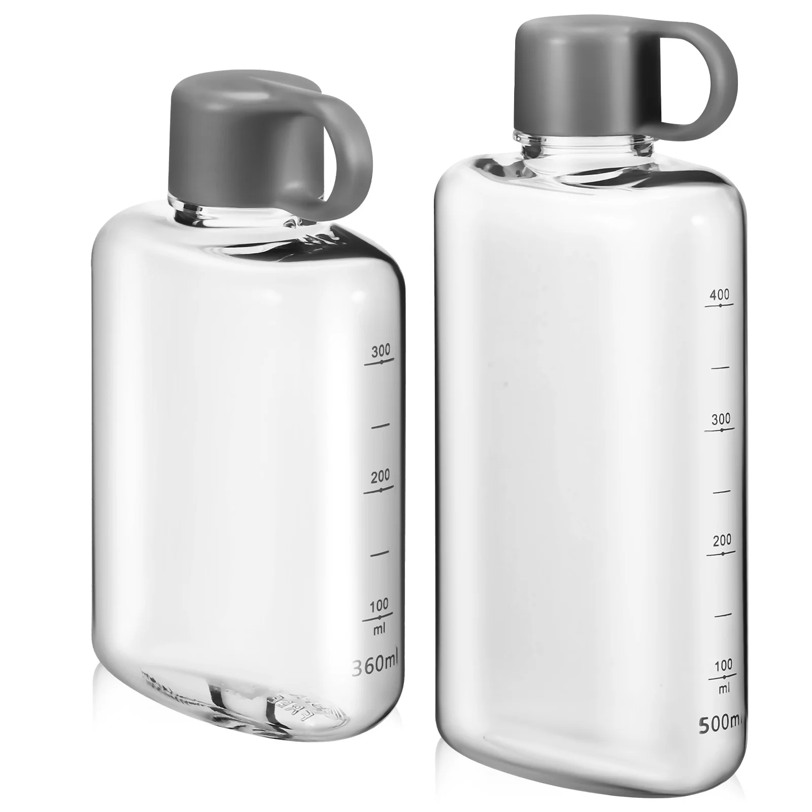 Borraccia piatta trasparente da 2 pezzi Premium Tritan portatile resistente alle perdite per palestra, viaggi, fitness, sport all'aria aperta, bottiglia d'acqua piatta