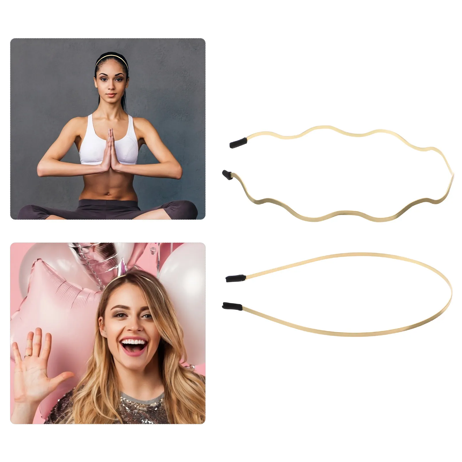 

2Pcs Gold Bridal Headband Elegant Wedding Hair Band Non-Slip Wavy Alloy Headdress Party Celebrations Hair Hoop