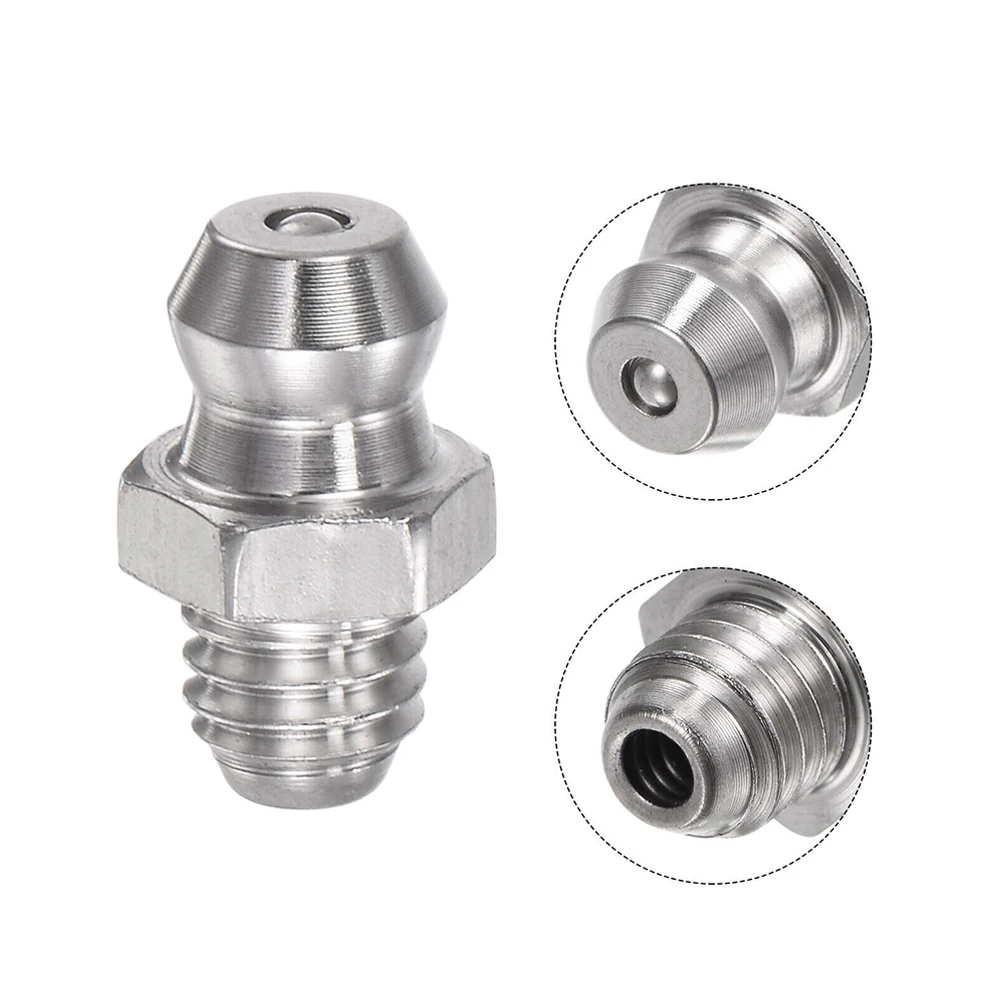 10Pcs Stainless Steel Straight Hydraulic Grease Fitting M6x1mm Thread Grease Nipple For Mechanical Equipment