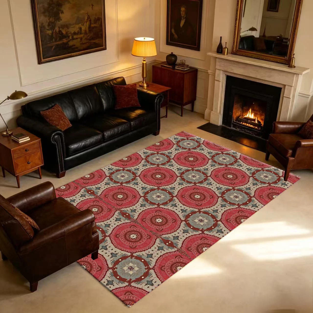 Rust Red Vintage Mandala Circle Carpet Living Room Floor Carpet Ethnic Pattern Ornate Pattern Floor Carpet