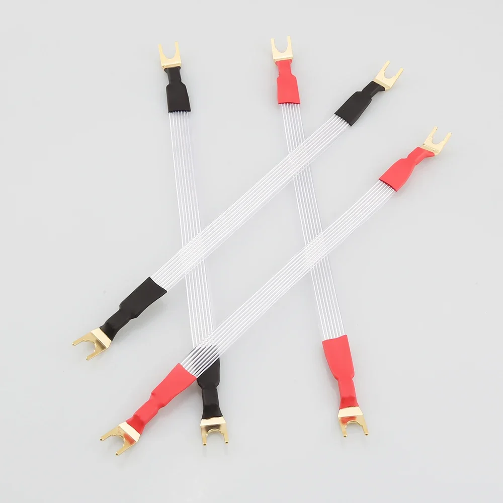 4PCS Audiophile Silver Plated White Speaker Jumper Cable Banana Spade Plug HiFi DIY Bridge Interconnect Wire