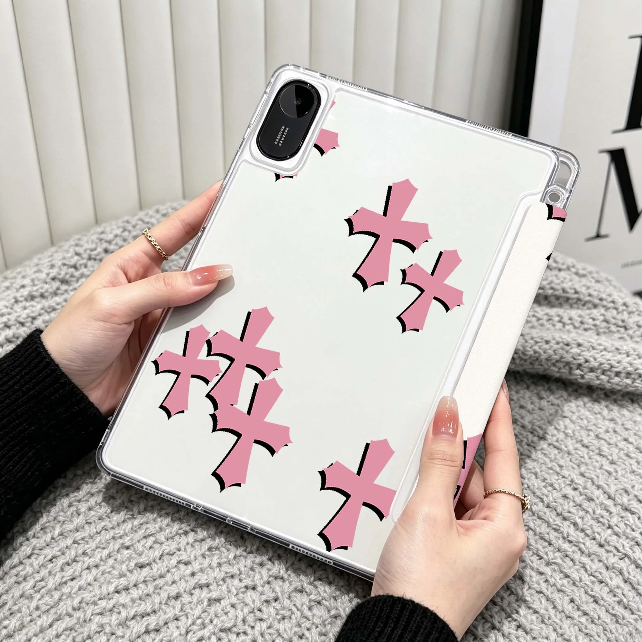 Cartoon Cross Christ Me Case For Xiaomi Redmi Poco Pad 5 6 7 8 Pro SE 11 11.2 12.1 Inch Transparent Y-Shaped Folding Tablet
