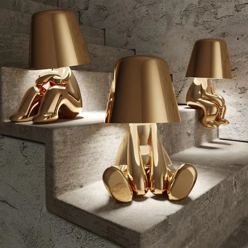 Kleiner goldener Mann Tisch lampe führte Kunst dekor Nachtlicht Nachttisch Schlafzimmer Café Bar Lampe Geschenk für Kinder Freundin