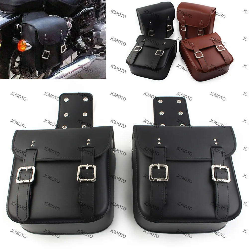 

2x For Harley Sportster XL883 XL1200 Black/Brown Motorbike Side Saddle Bags Leather